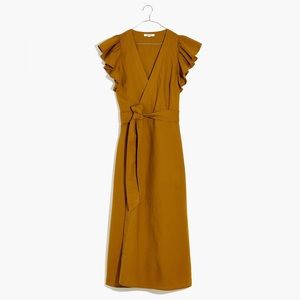Madewell Linen-Blend Ruffle-Sleeve Wrap Midi Dress